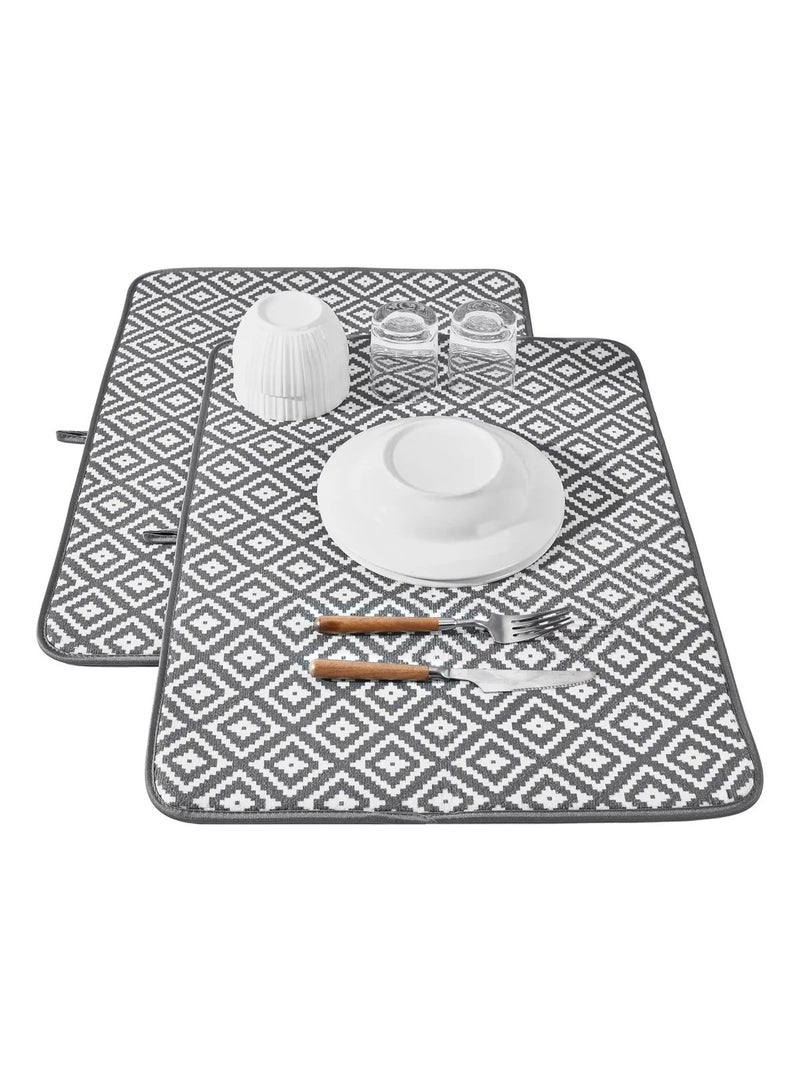 2Pcs Soft and Durable Dish Drying Mat – Ultra-Absorbent, Random Colors and Patterns, Ideal for Kitchen Counters, Dries Dishes, Glassware, Pots, and Utensils Efficiently - Image 1